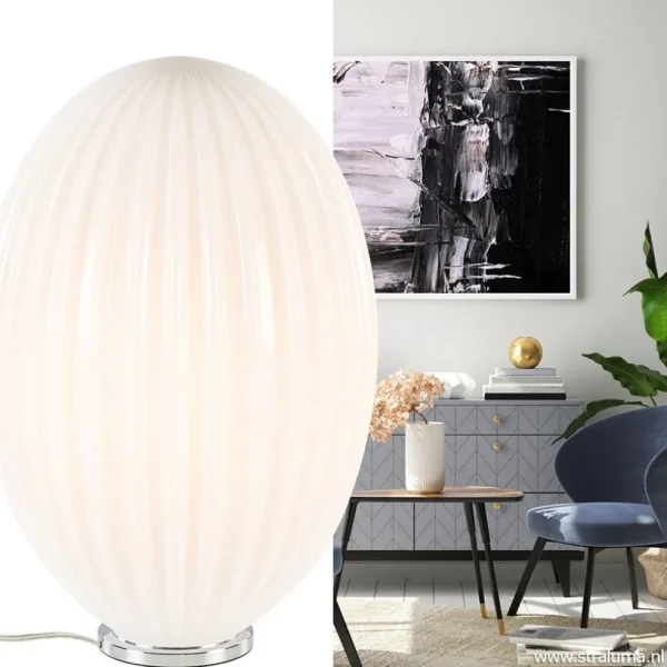 art_deco_tafellamp_chroom_4.webp New Straluma Art Deco tafellamp chroom met opaal glazen kap