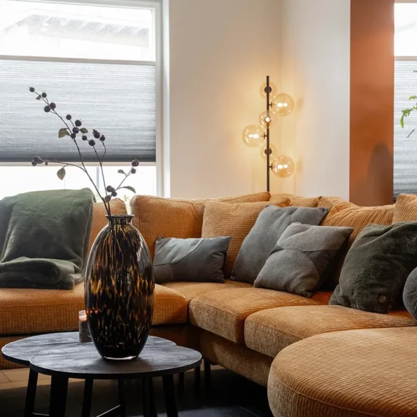 Best Straluma Art Deco vloerlamp zwart met amber glazen bollen