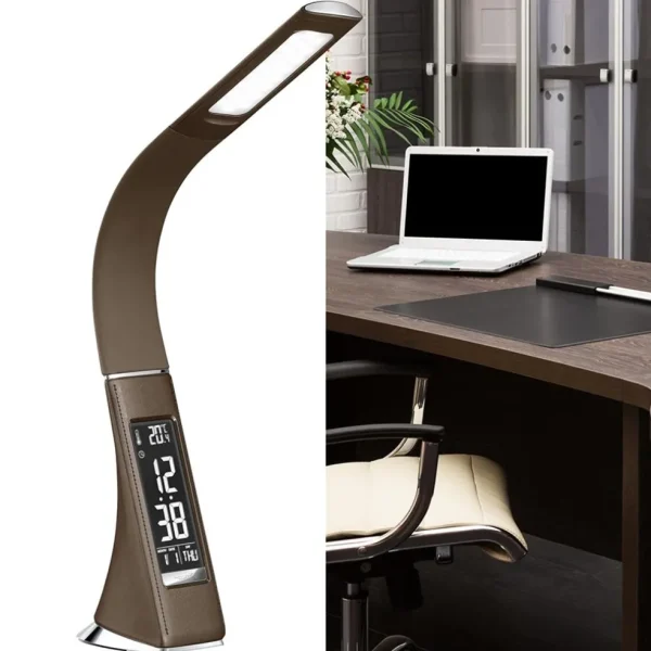 bruine_bureaulamp_led_met_4.webp Fashion Straluma Bruine bureaulamp LED met klok en alarmfunctie