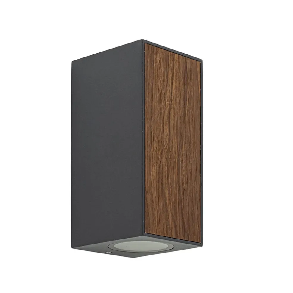 buitenlamp_updown_gu_donk_0.webp Discount Straluma Buitenlamp up+down GU10 donker grijs/hout
