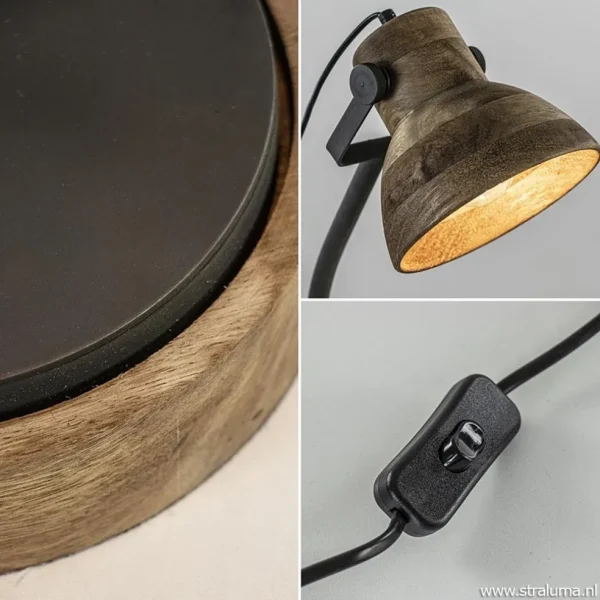 Hot Straluma Bureaulamp Imbert mat zwart metaal met hout