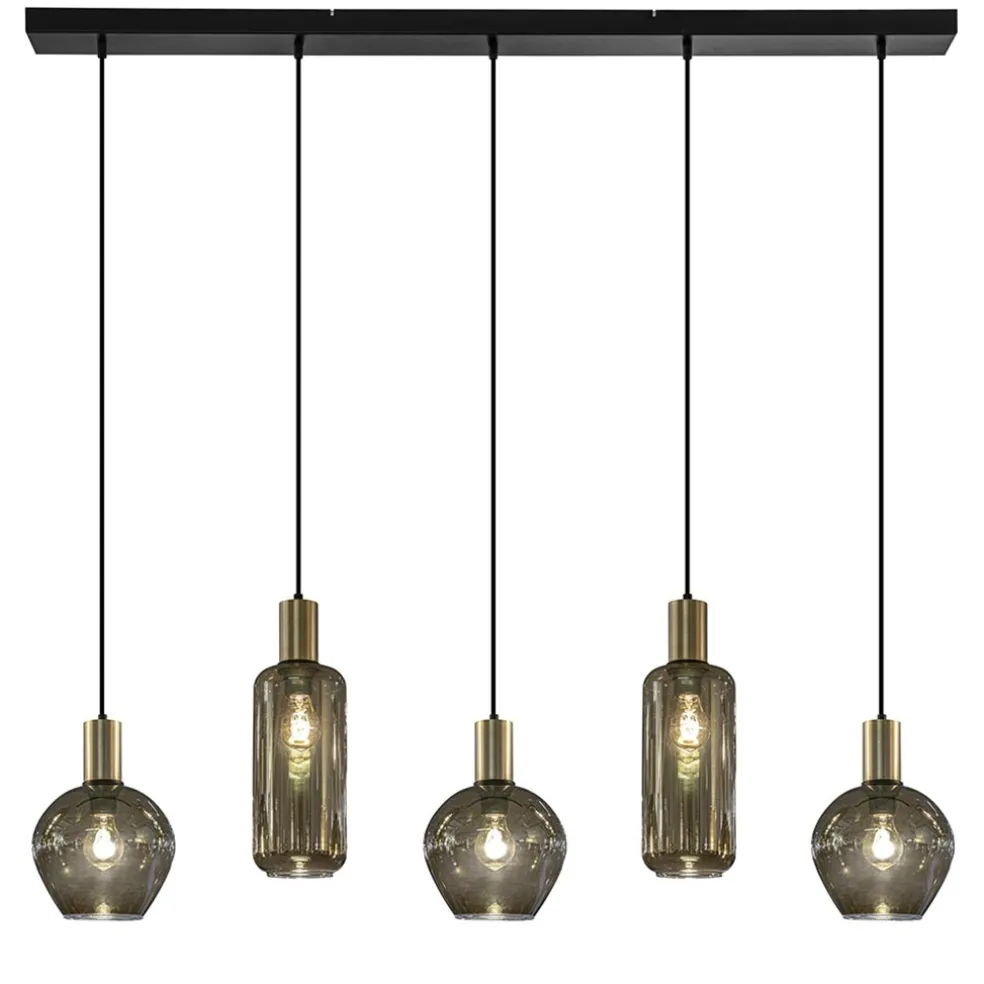 chique_lichts_hanglamp_sm_0.webp Discount Straluma Chique 5-lichts hanglamp smoke glas met brons