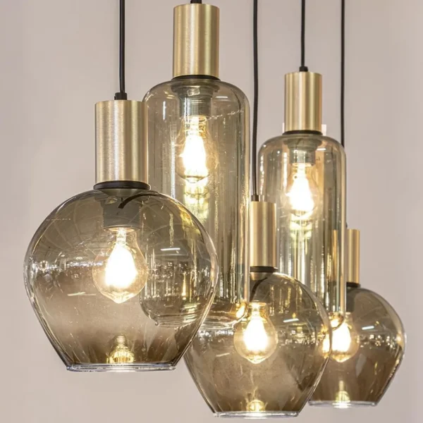 Discount Straluma Chique 5-lichts hanglamp smoke glas met brons