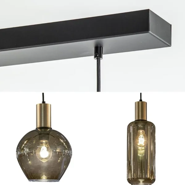 Discount Straluma Chique 5-lichts hanglamp smoke glas met brons
