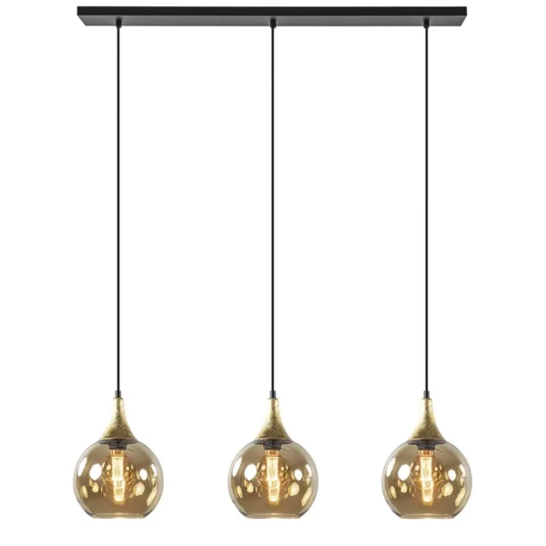 chique_lichts_hanglamp_zw_1.webp Clearance Straluma Chique 3-lichts hanglamp zwart/goud met amber glas