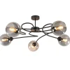 chique_lichts_plafondlamp_1.webp Sale Straluma Chique 5-lichts plafondlamp zwart met smoke glazen bollen