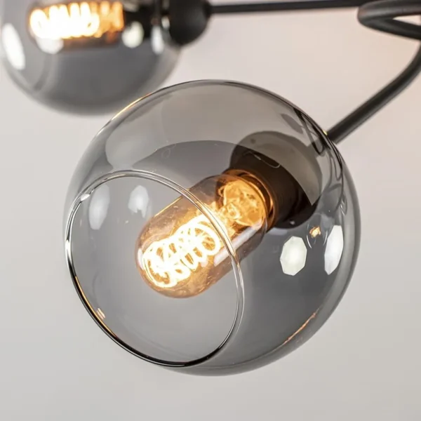 chique_lichts_plafondlamp_2.webp Sale Straluma Chique 5-lichts plafondlamp zwart met smoke glazen bollen