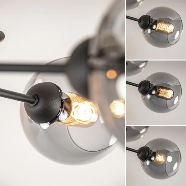 chique_lichts_plafondlamp_3.webp Sale Straluma Chique 5-lichts plafondlamp zwart met smoke glazen bollen