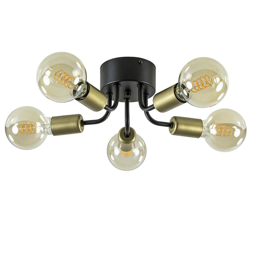 chique_plafondlamp_mat_zw_0.webp Outlet Straluma Chique plafondlamp mat zwart met goud
