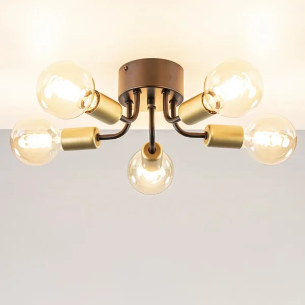 chique_plafondlamp_mat_zw_1.webp Outlet Straluma Chique plafondlamp mat zwart met goud