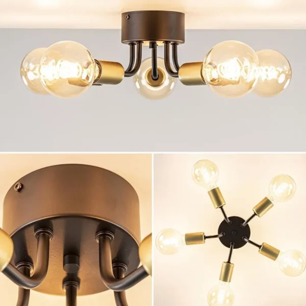 chique_plafondlamp_mat_zw_2.webp Outlet Straluma Chique plafondlamp mat zwart met goud