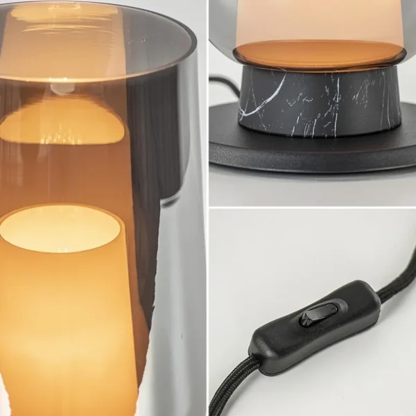 chique_tafellamp_zwart_ma_3.webp Flash Sale Straluma Chique tafellamp zwart marmer met smoke glazen kap