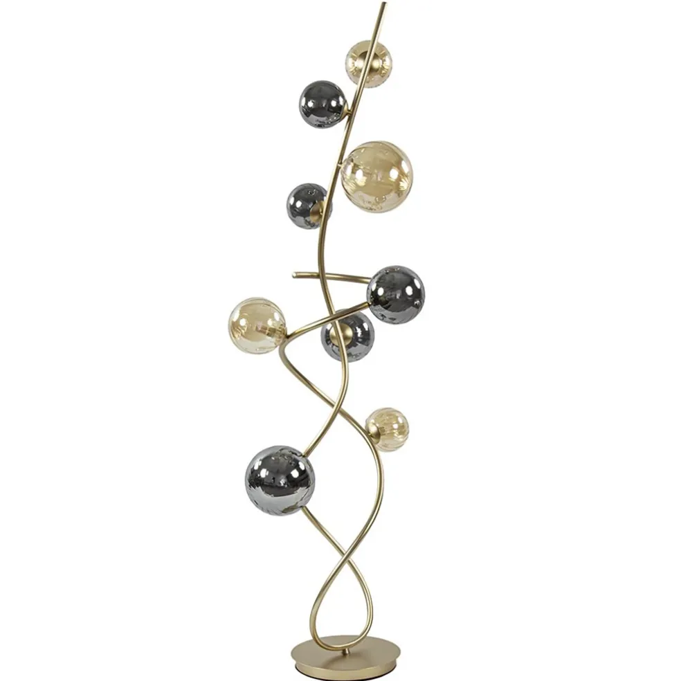 chique_vloerlamp_goud_met_0.webp Clearance Straluma Chique vloerlamp goud met smoke en amber glazen bollen