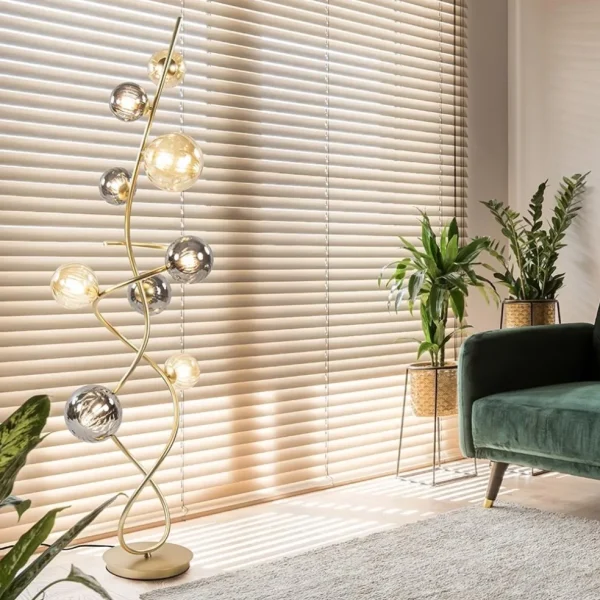 Clearance Straluma Chique vloerlamp goud met smoke en amber glazen bollen