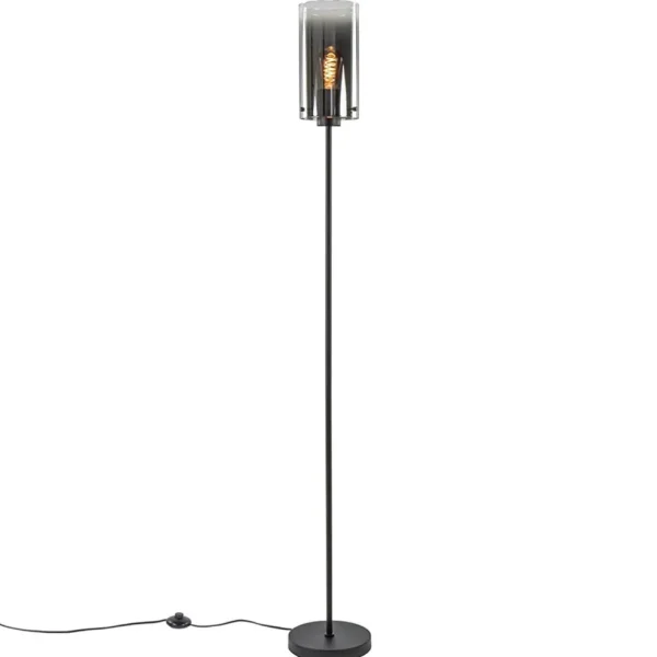 chique_vloerlamp_mat_zwar_1.webp Store Straluma Chique vloerlamp mat zwart met smoke glas cilinder