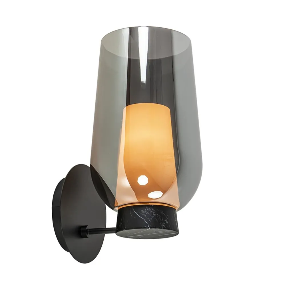 chique_wandlamp_zwart_mar_0.webp Fashion Straluma Chique wandlamp zwart marmer met smoke glas