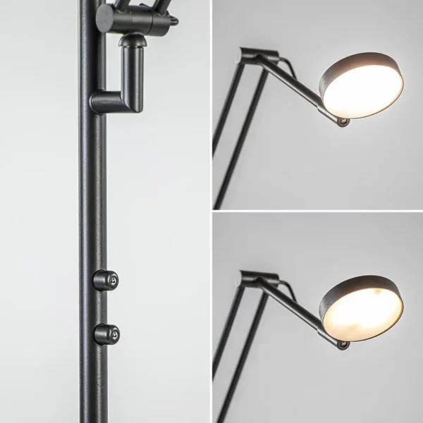 New Straluma Design LED uplighter met leesarm zwart geborsteld staal