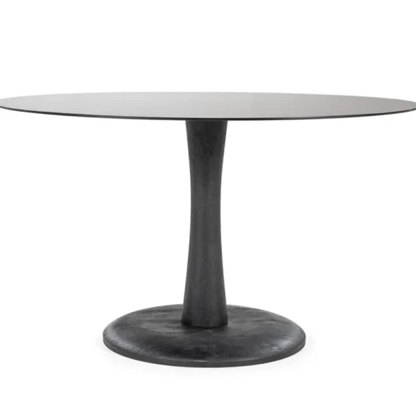 eetkamertafel_ronde_glaze_0.webp Clearance Straluma Eetkamertafel ronde glazen plaat zwart met mango houten voet