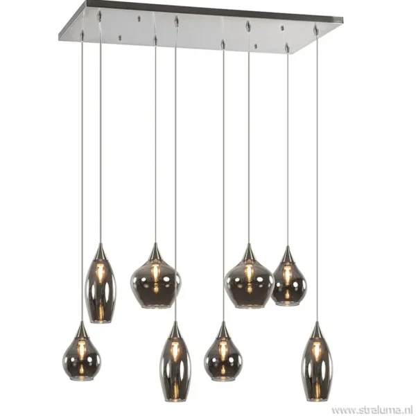 eettafelhanglamp_nikkel_m_1.webp Clearance Straluma Eettafelhanglamp nikkel met smokey glas 8-lichts