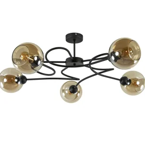 elegante_lichts_plafondla_0.webp New Straluma Elegante 5-lichts plafondlamp met amber glazen bollen