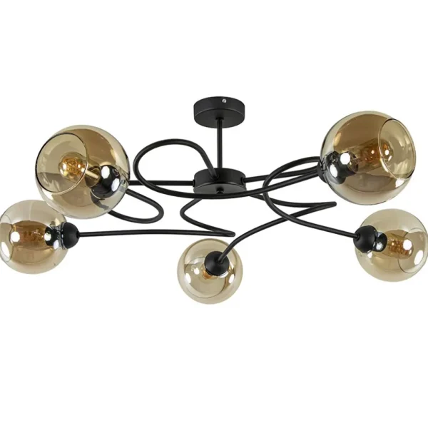 elegante_lichts_plafondla_0.webp New Straluma Elegante 5-lichts plafondlamp met amber glazen bollen