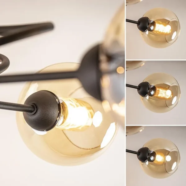 elegante_lichts_plafondla_3.webp New Straluma Elegante 5-lichts plafondlamp met amber glazen bollen