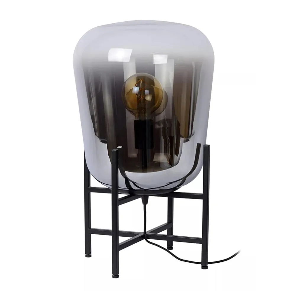 elegante_tafellamp_zwart__0.webp Outlet Straluma Elegante tafellamp zwart frame met smoke glazen kap
