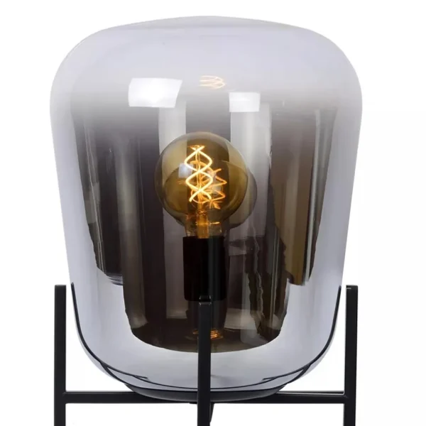 elegante_tafellamp_zwart__3.webp Outlet Straluma Elegante tafellamp zwart frame met smoke glazen kap