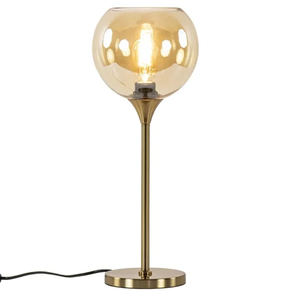 gouden_tafellamp_met_ambe_1.webp Discount Straluma Gouden tafellamp met amber glazen bol 20 cm