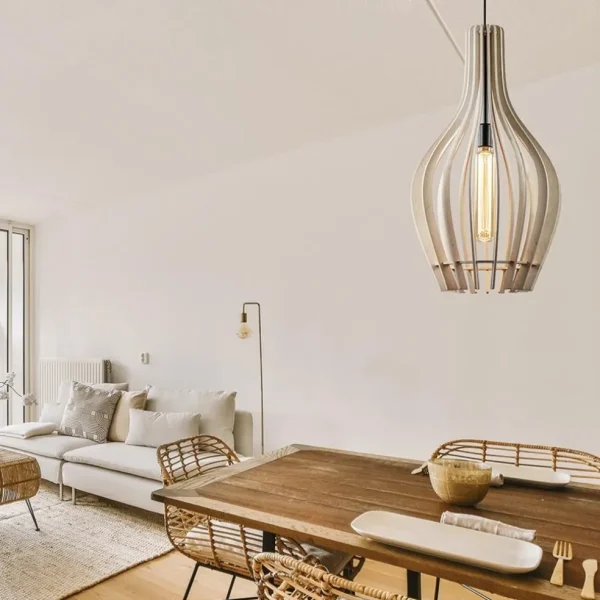 Store Straluma Grote hanglamp blank houten kap met zwart