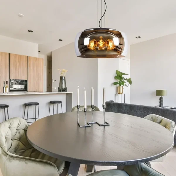 Online Straluma Grote hanglamp zwart met smoke glazen kap