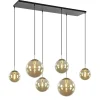 grote_lichts_eettafelhang_1.webp Clearance Straluma Grote 6-lichts eettafelhanglamp messing met amber glazen bollen