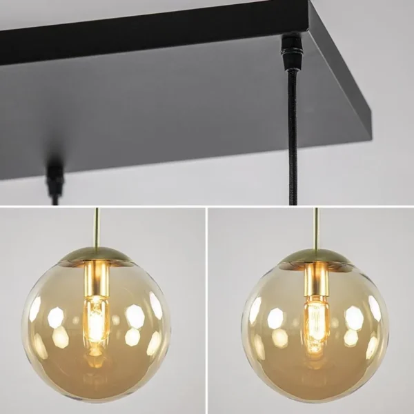grote_lichts_eettafelhang_3.webp Clearance Straluma Grote 6-lichts eettafelhanglamp messing met amber glazen bollen