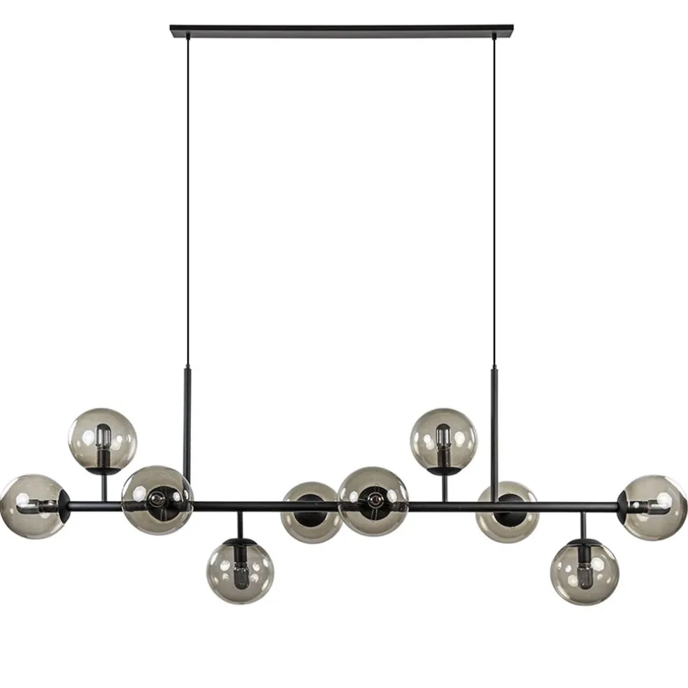 grote_lichts_hanglamp_mat_0.webp Fashion Straluma Grote 10-lichts hanglamp mat zwart met smoke glazen bollen