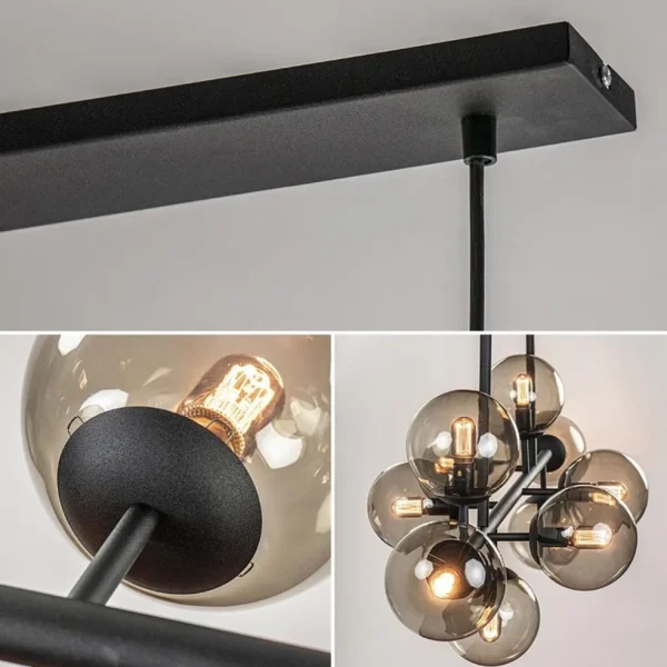 Fashion Straluma Grote 10-lichts hanglamp mat zwart met smoke glazen bollen