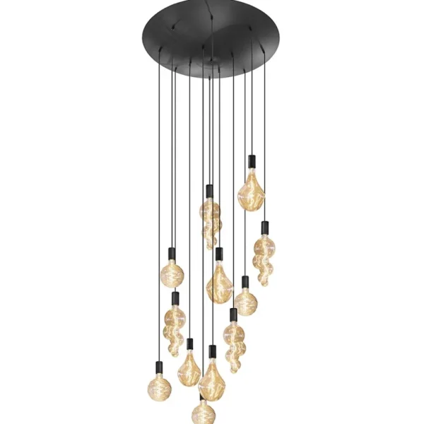 grote_lichts_videlamp_mat_0.webp Best Straluma Grote 12-lichts videlamp mat zwart met zwarte pendels