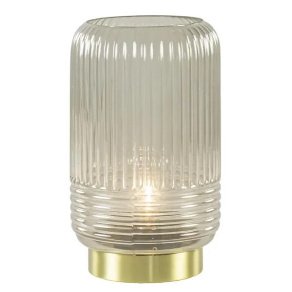 Fashion Straluma Grote Lipa tafellamp batterijen warm licht grijs ribbel glas