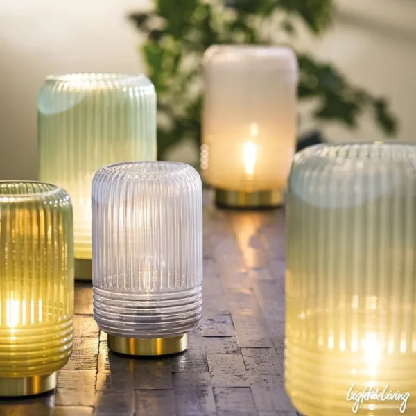 Fashion Straluma Grote Lipa tafellamp batterijen warm licht grijs ribbel glas