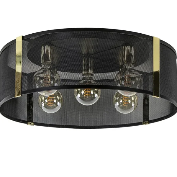 Best Straluma Grote ronde plafondlamp zwart gaas met goud