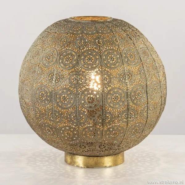 Outlet Straluma Grote tafellamp antiek messing met decoratief dessin