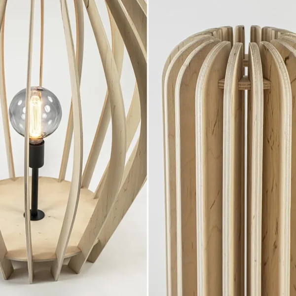 Best Straluma Grote vloerlamp kegel naturel hout met zwart