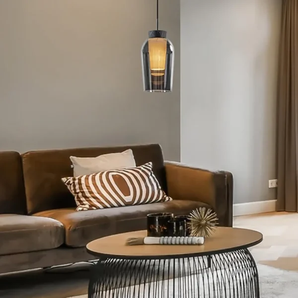 Fashion Straluma Hanglamp 1 lichts zwart/marmer met smoke glas