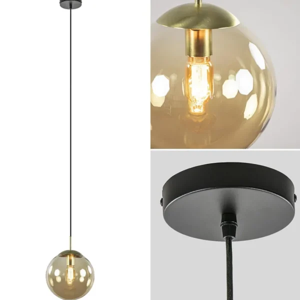 hanglamp_amber_glazen_bol_1.webp New Straluma Hanglamp amber glazen bol 25 cm met messing