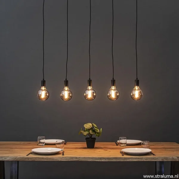 Online Straluma Hanglamp balk 110cm + 5x pendel zwart