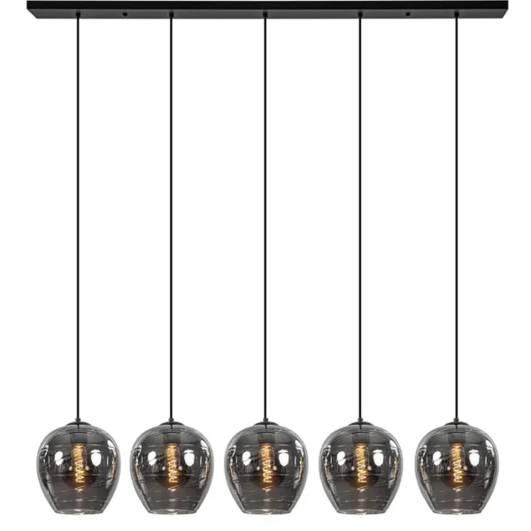 hanglamp_balk_zwart_licht_1.webp Fashion Straluma Hanglamp balk zwart 5-lichts smoke glas