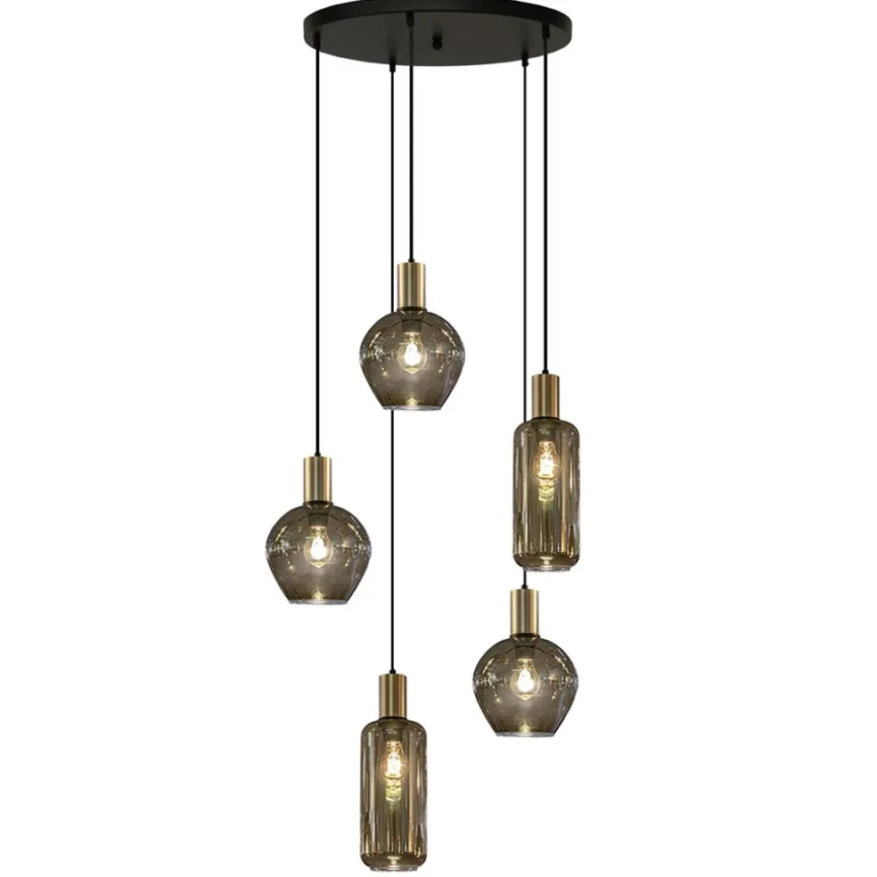 hanglamp_bounty_l_rond_zw_0.webp Sale Straluma Hanglamp Bounty 5L rond zwart/matgoud