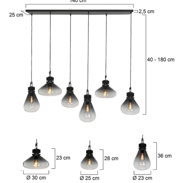 hanglamp_flere_l_zwart_sm_3.webp Store Straluma Hanglamp Flere 6L zwart smoke/clear glas