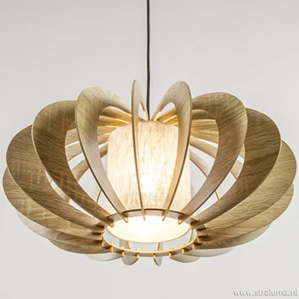 Discount Straluma Hanglamp houten lamellen + kap 50cm
