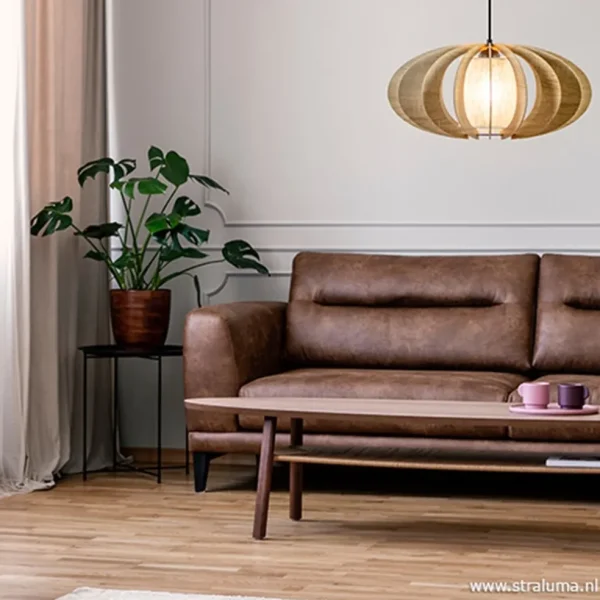 Discount Straluma Hanglamp houten lamellen + kap 50cm