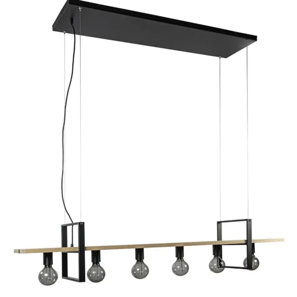 hanglamp_l_zwart_met_hout_0.webp Discount Straluma Hanglamp 6L zwart met houten planken